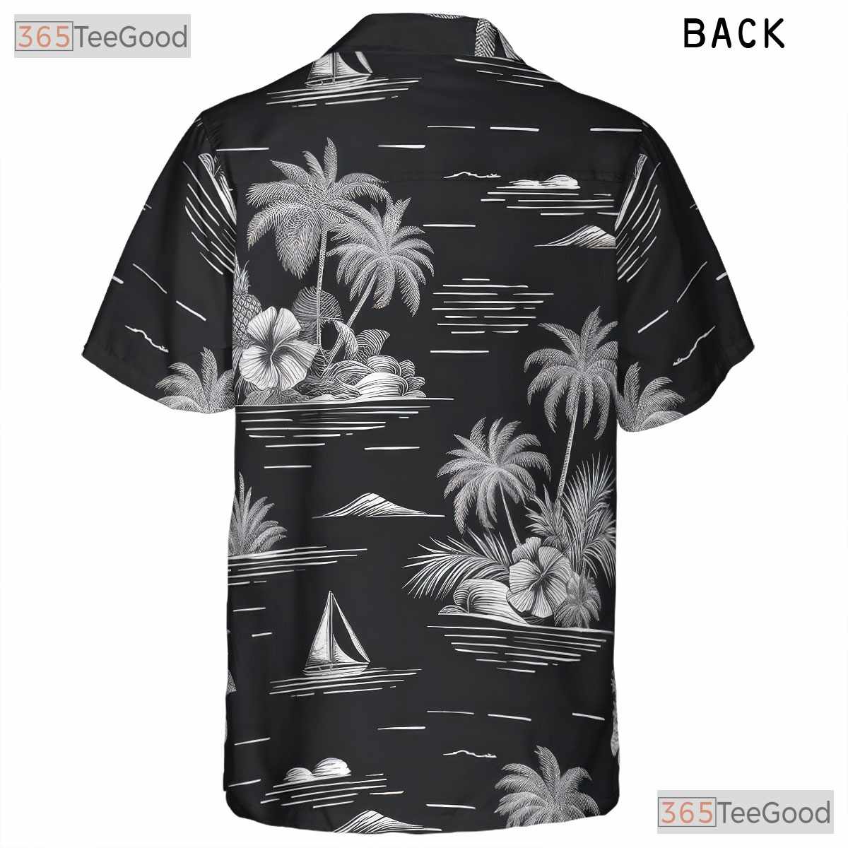 Black & White Tropical Hawaiian Shirt - Vintage Adult Aloha Tee