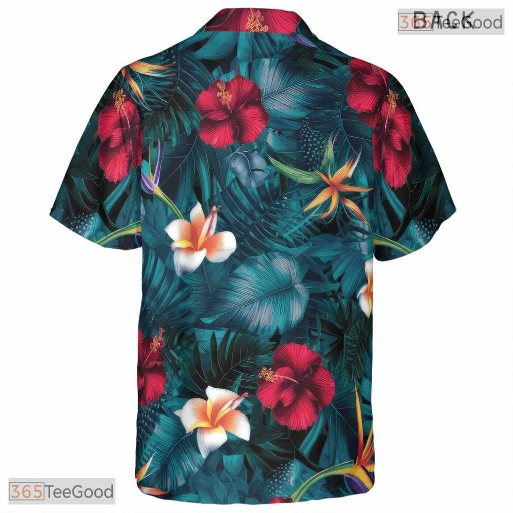 Classic Tropical Hibiscus Hawaiian Tee - Palm Leaves Aloha Design Men