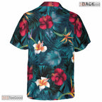 Classic Tropical Hibiscus Hawaiian Tee - Palm Leaves Aloha Design Men