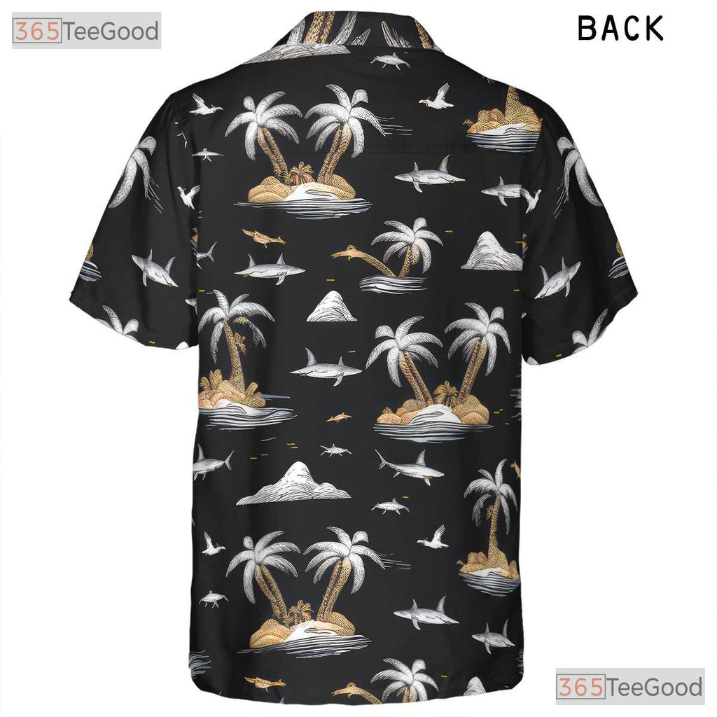 Shark and Island Hawaiian Shirt - Unique Adult Summer Aloha Tee