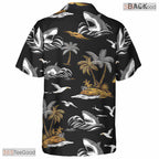 Dark Botanical Jungle Hawaiian Tee - Tropical Palm Leaves Island Wear Women