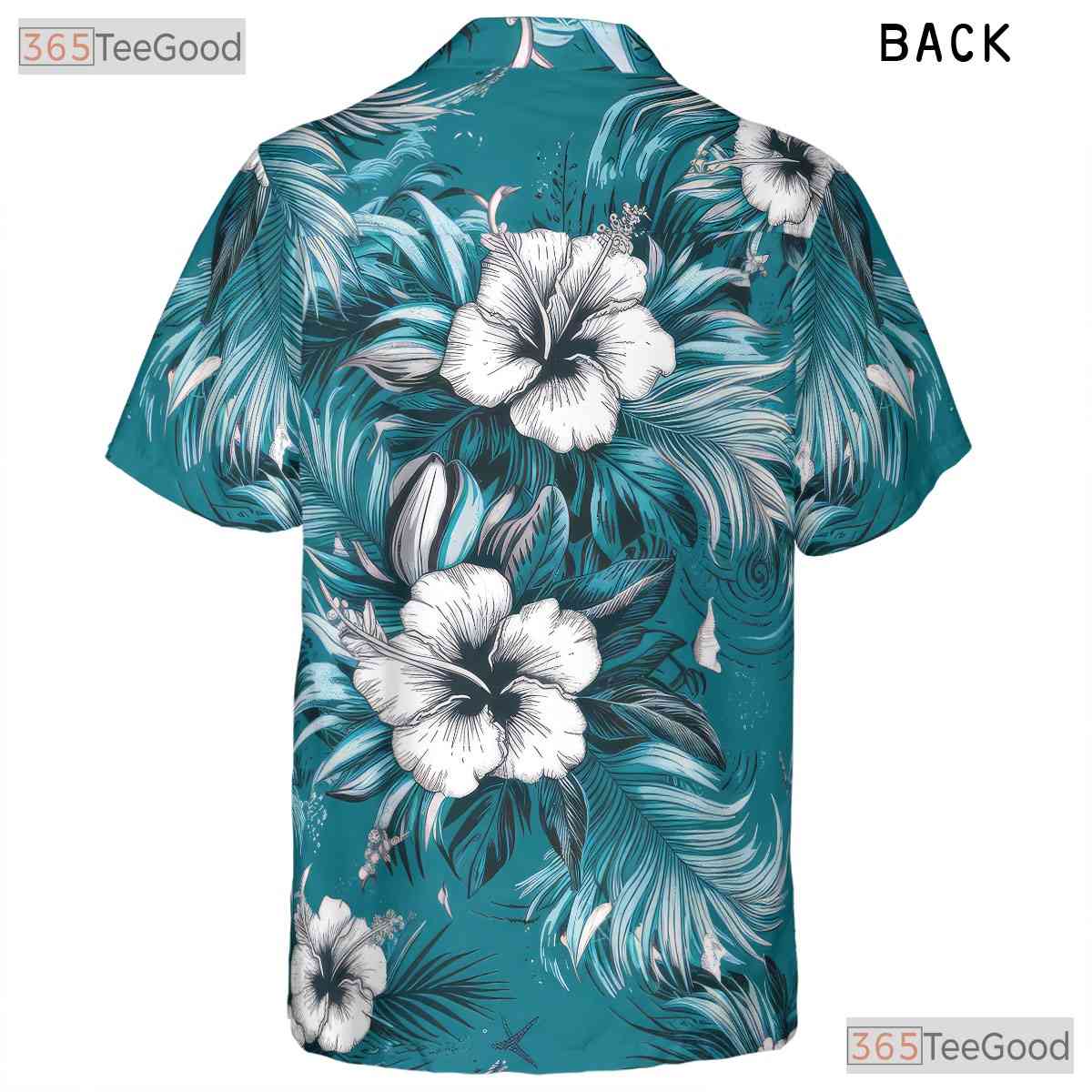 Turquoise Hibiscus Palm Hawaiian Shirt - Adult Vacation Aloha Tee