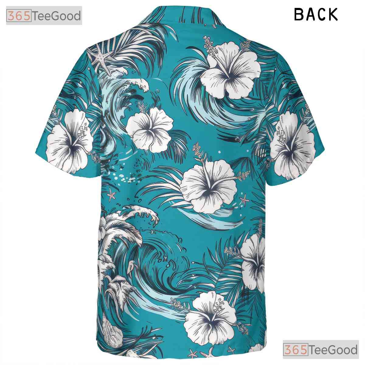 Hibiscus Leaf Print Hawaiian Shirt - Unisex Turquoise Aloha Tee
