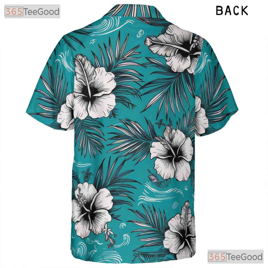 Turquoise Aloha Hawaiian Shirt - Adult Hibiscus Palm Beach Outfit