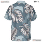 Blue Palm Leaf Print Hawaiian Shirt - Women's Tropical Vacation Tee