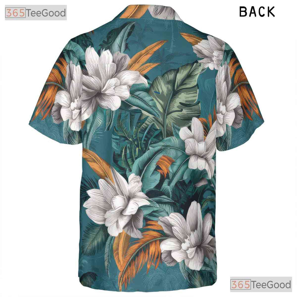 Teal Floral Print Hawaiian Shirt - Men's Summer Beach Party Tee