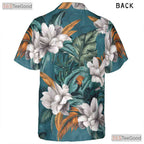 Teal Floral Print Hawaiian Shirt - Men's Summer Beach Party Tee