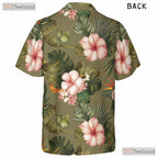 Olive Green Floral Hawaiian Shirt - Unisex Tropical Aloha Wear