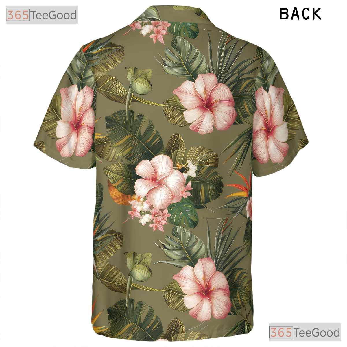 Olive Green Floral Hawaiian Shirt - Unisex Tropical Aloha Wear