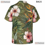 Olive Green Palm Hibiscus Hawaiian Shirt - Men's Beach Party Tee