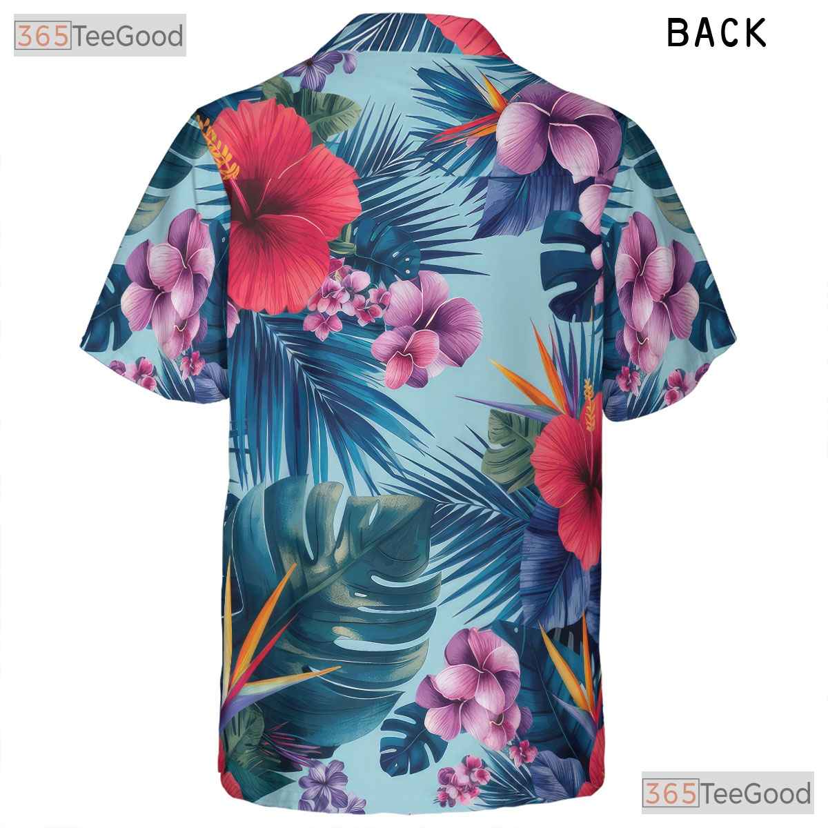 Red Hibiscus Blue Leaves Hawaiian Shirt - Adult Summer Aloha Tee