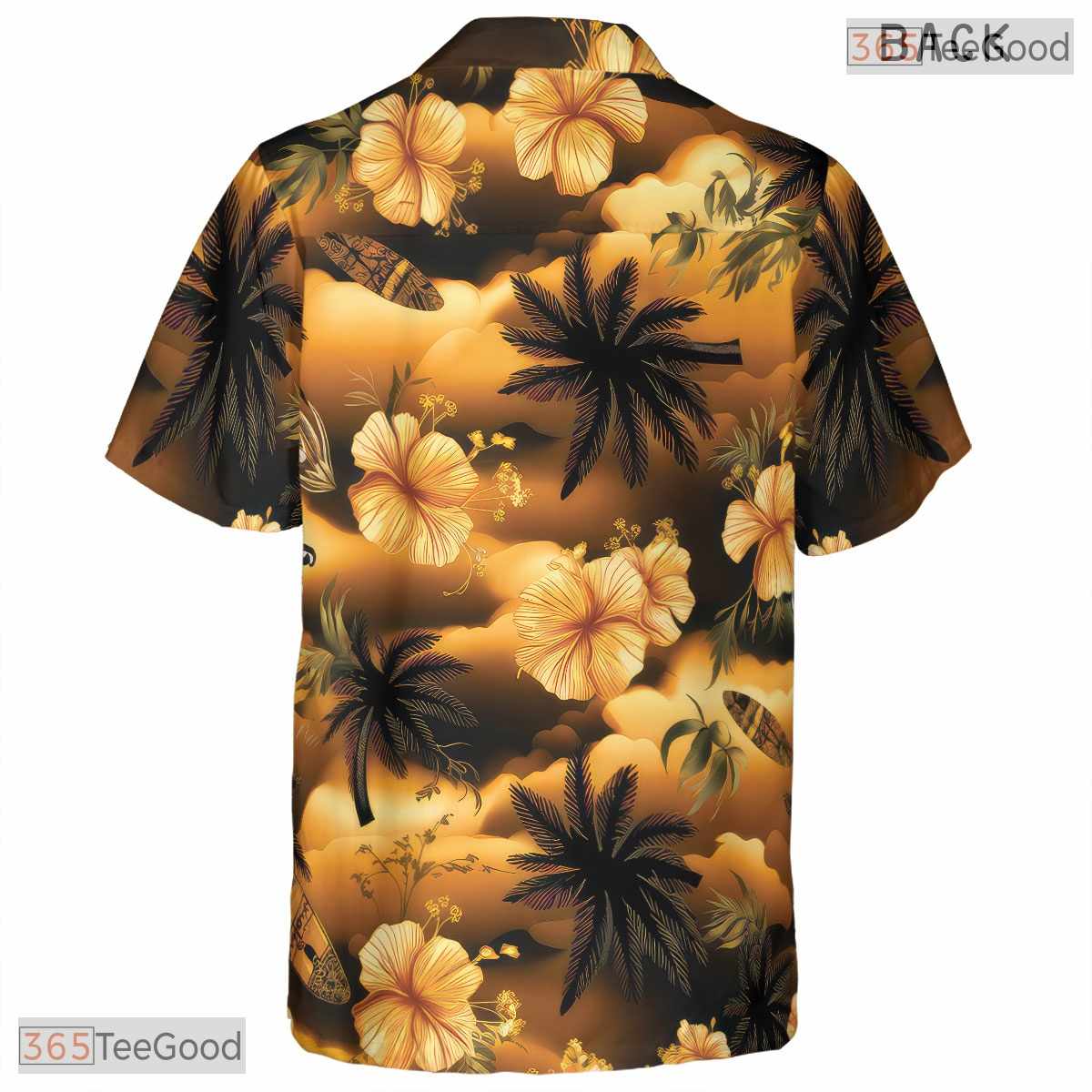 Sunset Red Palm Hawaiian Tee - Tropical Island Vacation Resort Adults