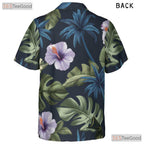 Tropical Palm Hibiscus Hawaiian Tee - Navy Blue Island Aloha Adults
