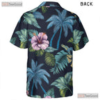 Navy Hawaiian Shirt - Palm Hibiscus Tropical Beachwear for Men & Women