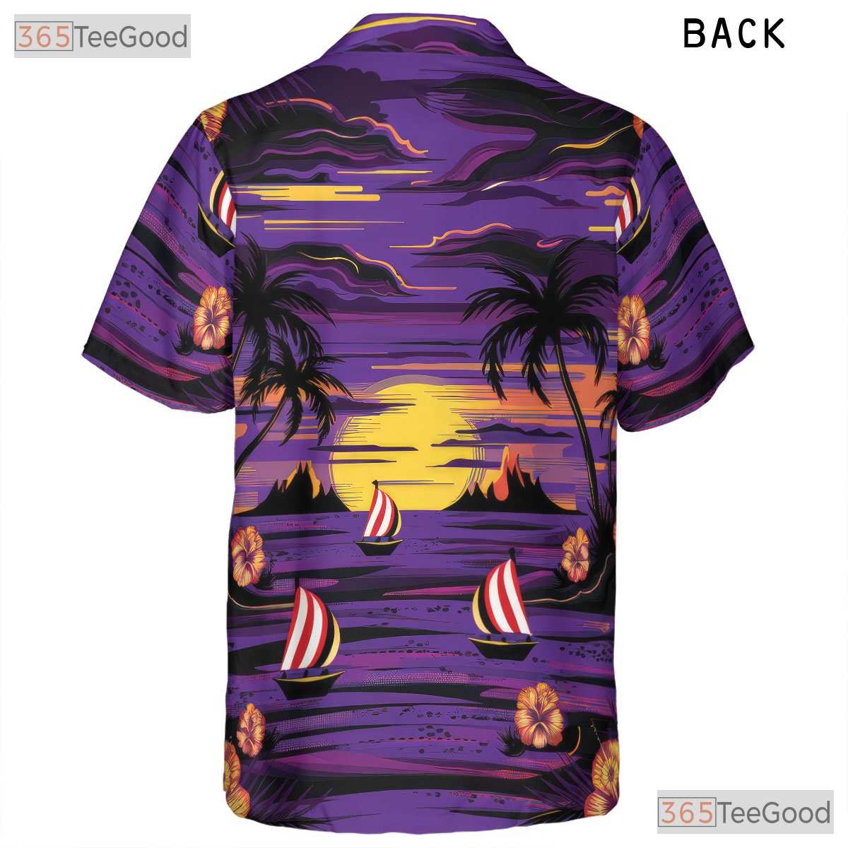 Purple Sunset Paradise Hawaiian Shirt - Sailboats & Palm Island Men