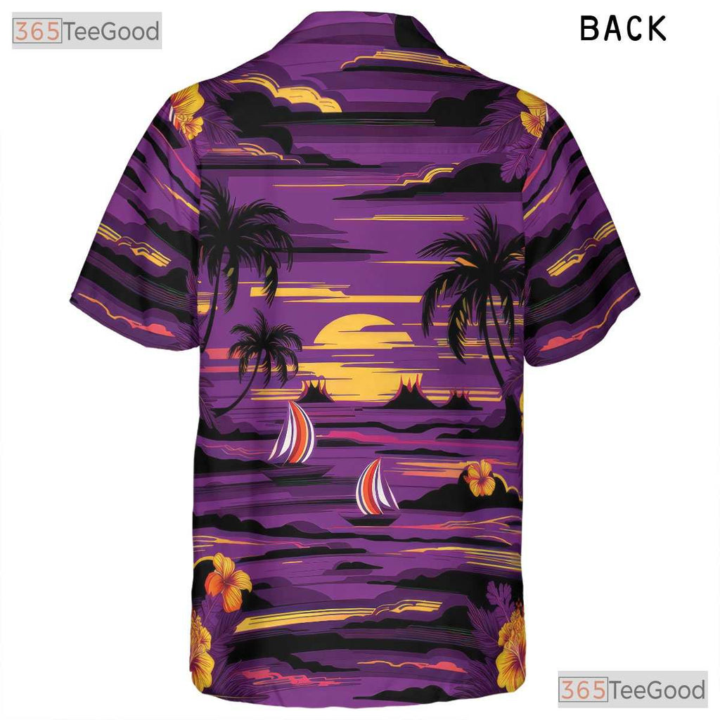Purple Sunset Tropical Hawaiian Tee - Beach Sailboat Island Unisex