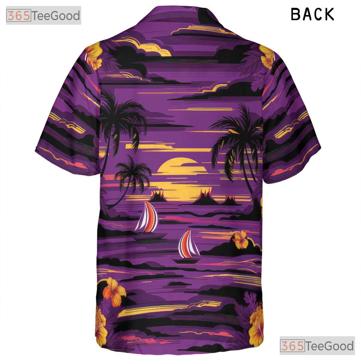 Purple Sunset Tropical Hawaiian Tee - Beach Sailboat Island Unisex