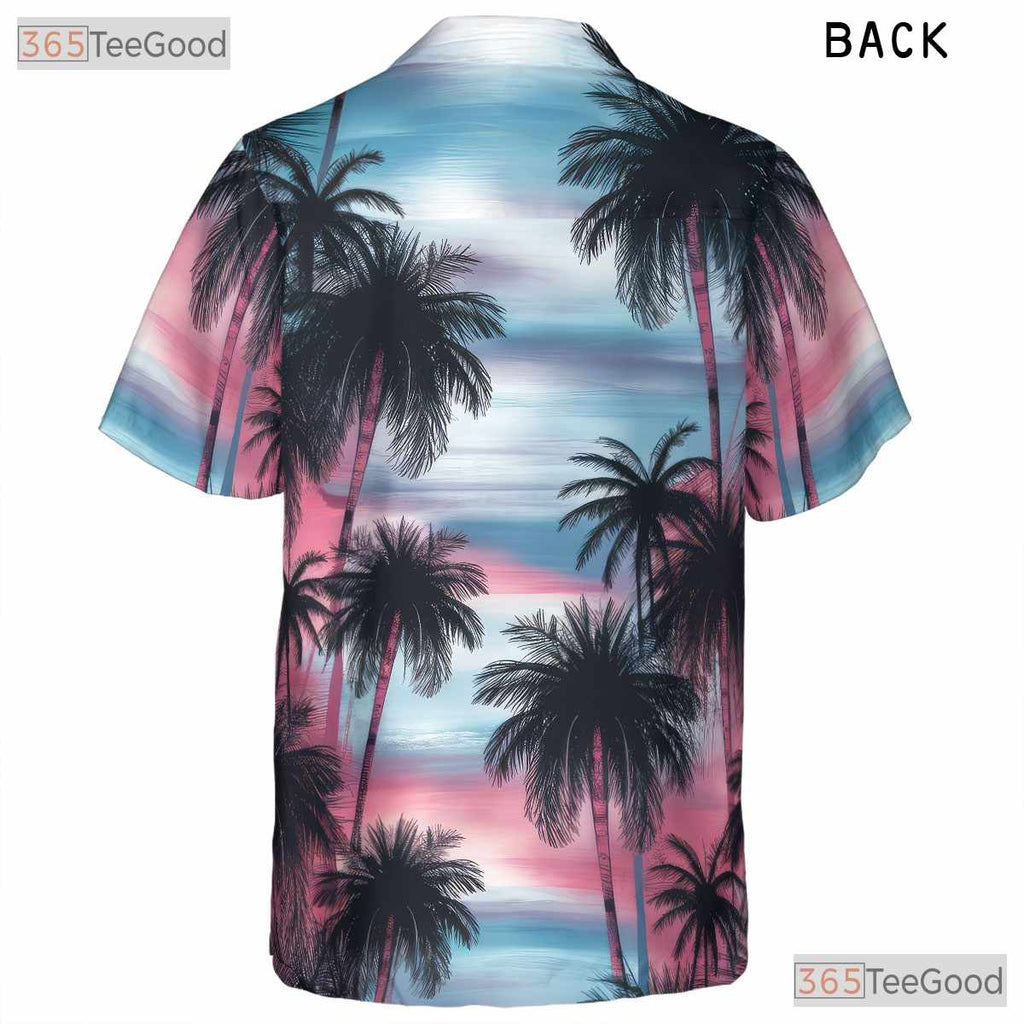 Sunset Palm Hawaiian Tee - Vibrant Tropical Sky & Island Beachwear Adults