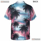 Sunset Palm Hawaiian Tee - Vibrant Tropical Sky & Island Beachwear Adults