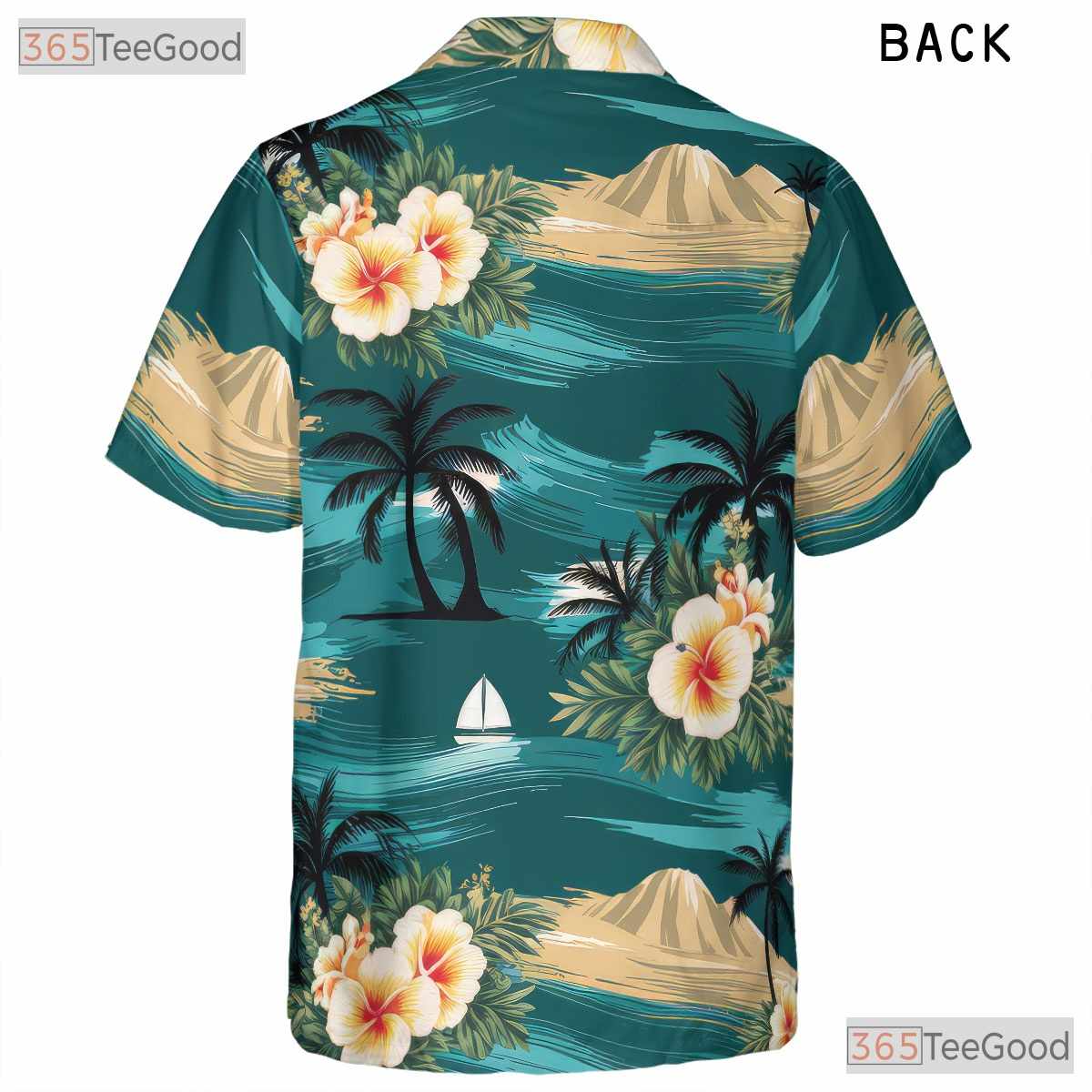 Vintage Hawaiian Tee - Ocean Waves Sailboats & Palm Trees Gift for Adults