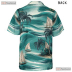 Retro Hawaiian Tee - Sailboats Palm Trees & Ocean Breeze Design Unisex
