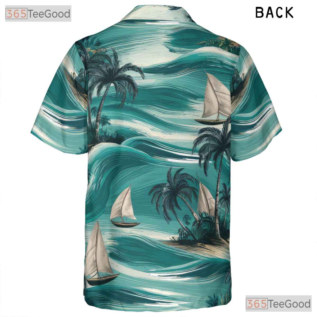 Retro Hawaiian Tee - Sailboats Palm Trees & Ocean Breeze Design Unisex