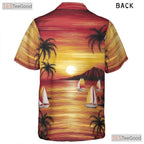 Sunset Palm Trees Hawaiian Tee - Tropical Vintage Ocean Style Gift Adults