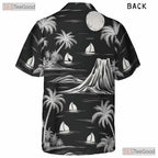 Black & White Palm Hawaiian Shirt - Tropical Island Vintage Beachwear Women