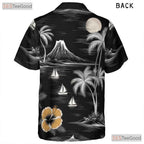 Retro Island Hawaiian Tee - Monochrome Palm Tree Ocean Style for Adults