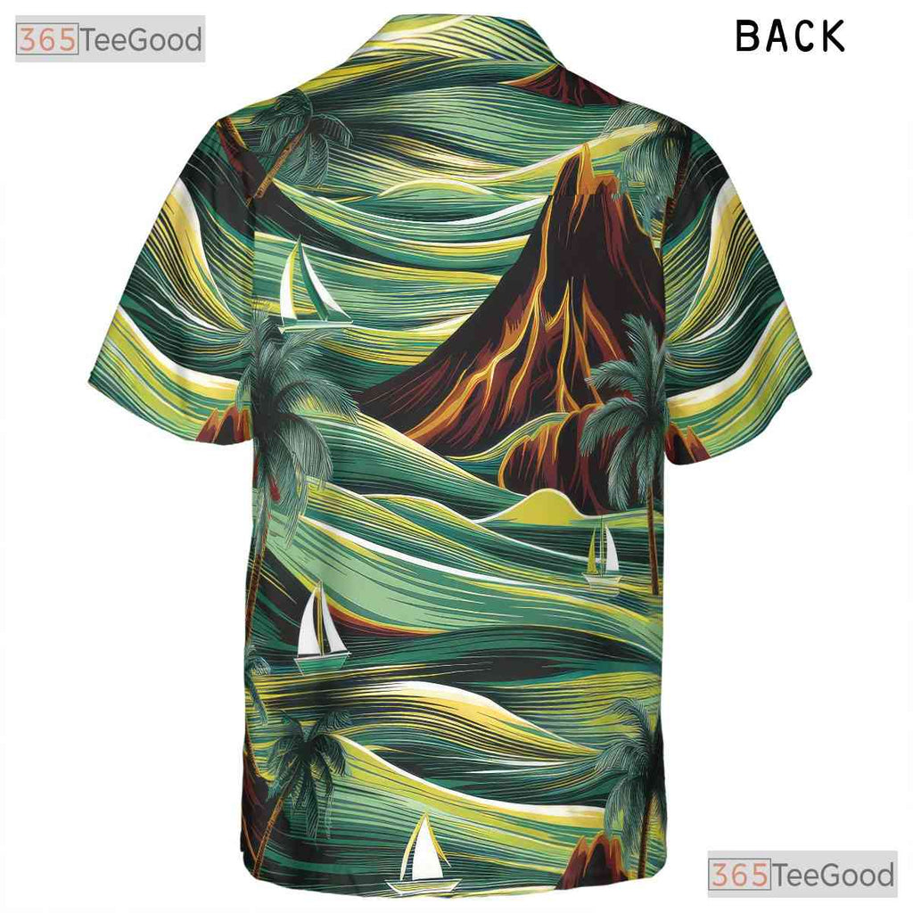 Tropical Sunset Hawaiian Tee - Palm Trees & Waves Summer Vibes Adults