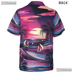 Palm Sunset Beach Hawaiian Tee - Aloha Tropical Floral Vacation Women