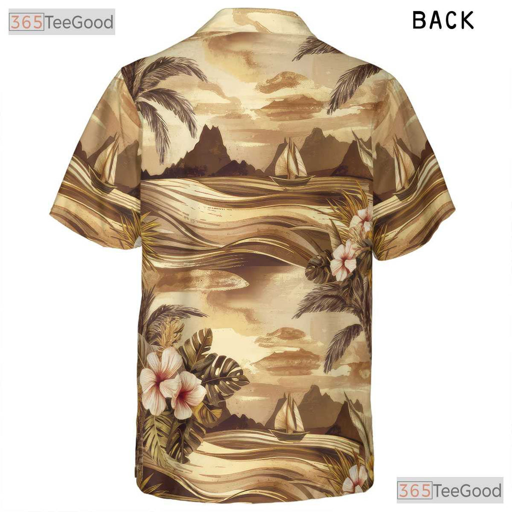 Blue Ocean Hawaiian Tee - Palm Tree Tropical Aloha Floral Print Unisex