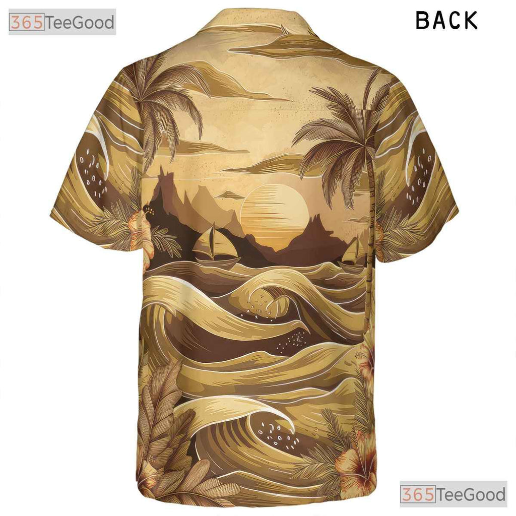 Tropical Blue Palm Hawaiian Shirt - Floral Ocean View Summer Vacation