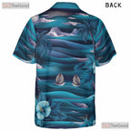 Vintage Aloha Hawaiian Tee - Blue Palm Trees Ocean Island Style Women