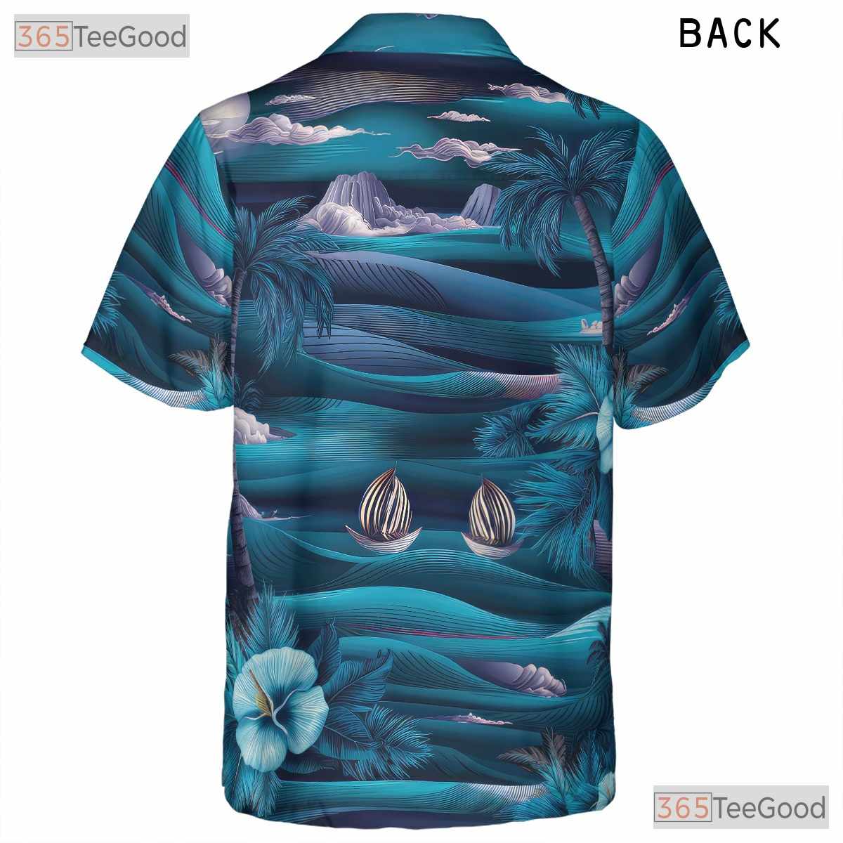 Vintage Aloha Hawaiian Tee - Blue Palm Trees Ocean Island Style Women