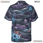 Navy Blue Hawaiian Tee - Palm Trees & Ocean Aloha Print Gift Unisex
