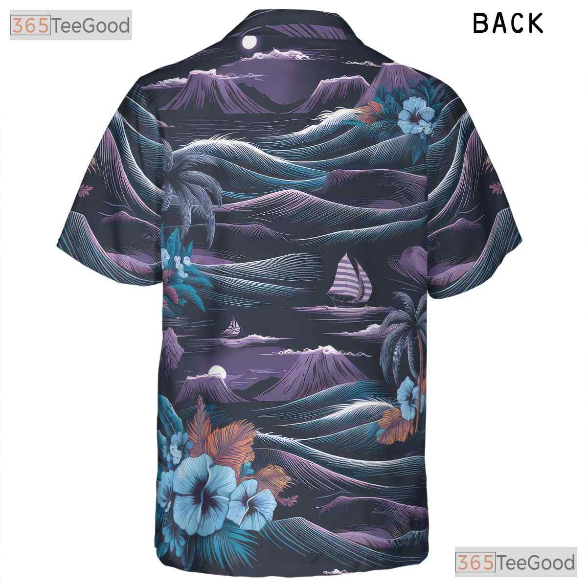 Navy Blue Hawaiian Tee - Palm Trees & Ocean Aloha Print Gift Unisex