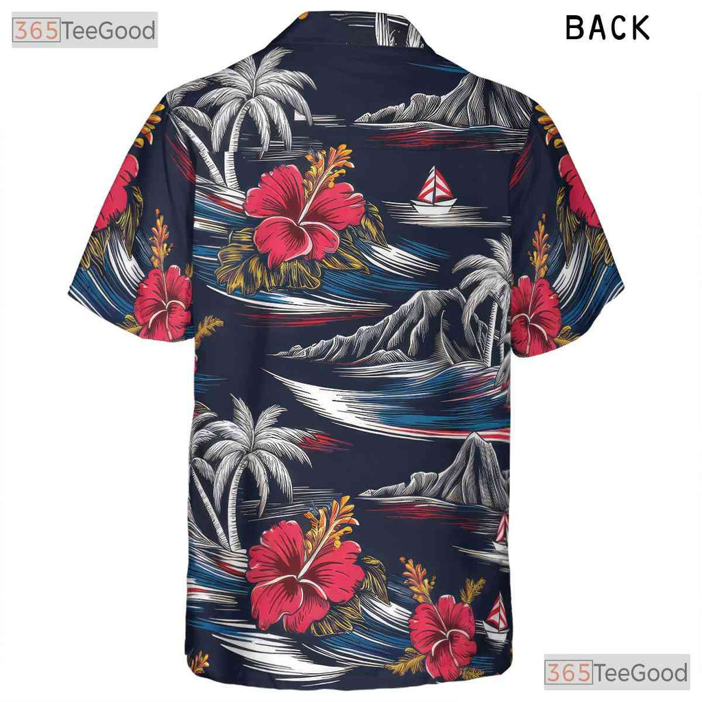 Floral Navy Tropical Hawaiian Shirt - Beach Ocean Summer Vacation Men