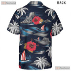 Vintage Navy Aloha Tee - Island Palm Trees & Beachwear Style Women