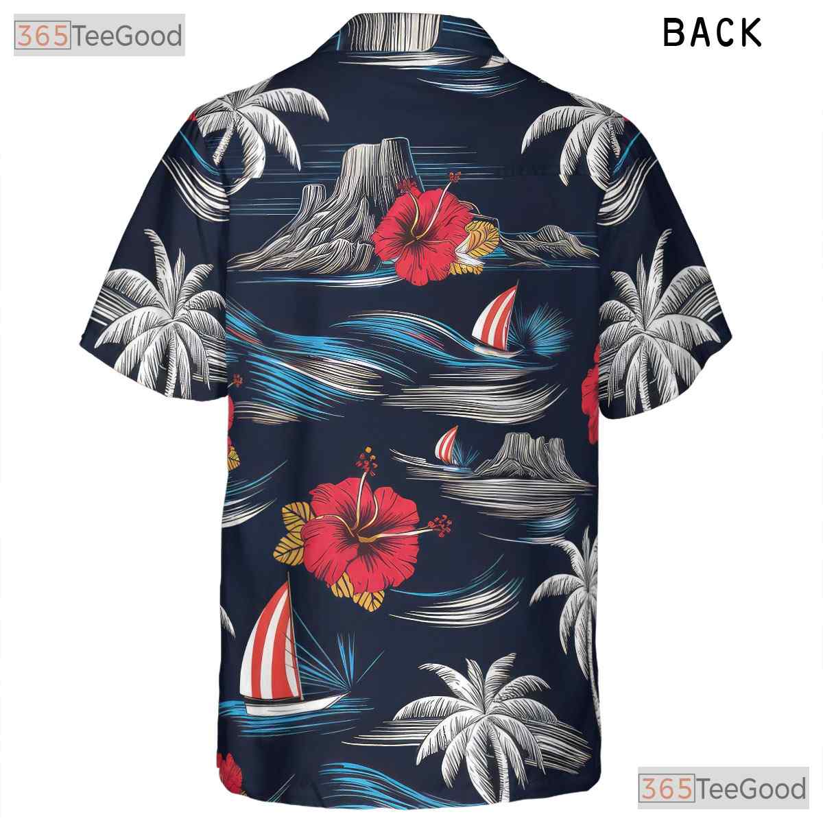 Vintage Navy Aloha Tee - Island Palm Trees & Beachwear Style Women