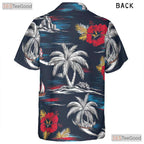Gray Aloha Palm Tree Hawaiian Shirt - Pink Hibiscus Island Print Men