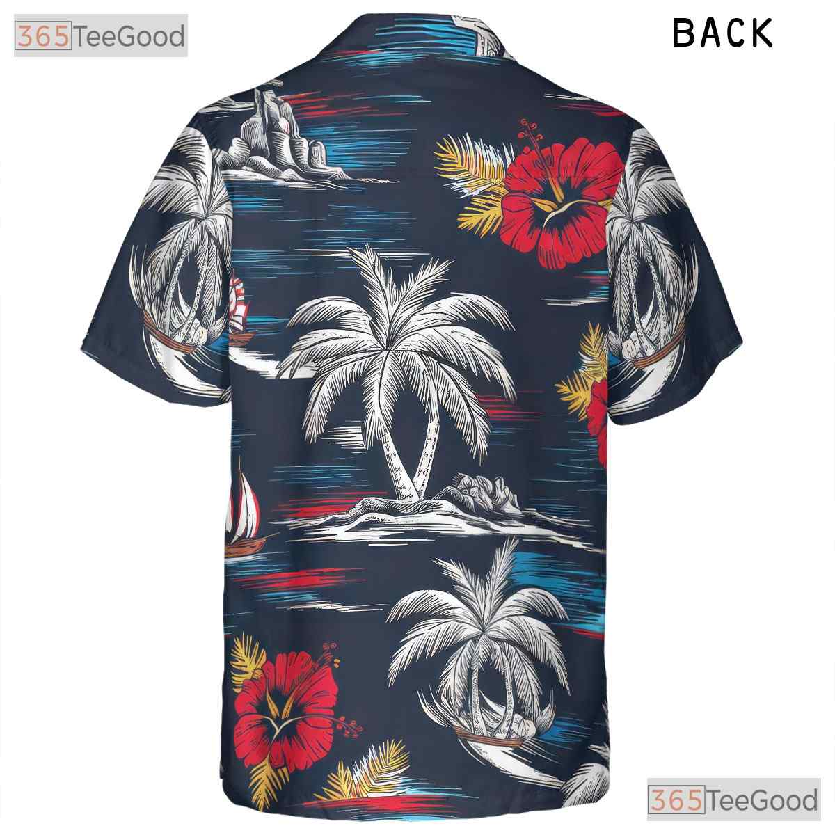Gray Aloha Palm Tree Hawaiian Shirt - Pink Hibiscus Island Print Men