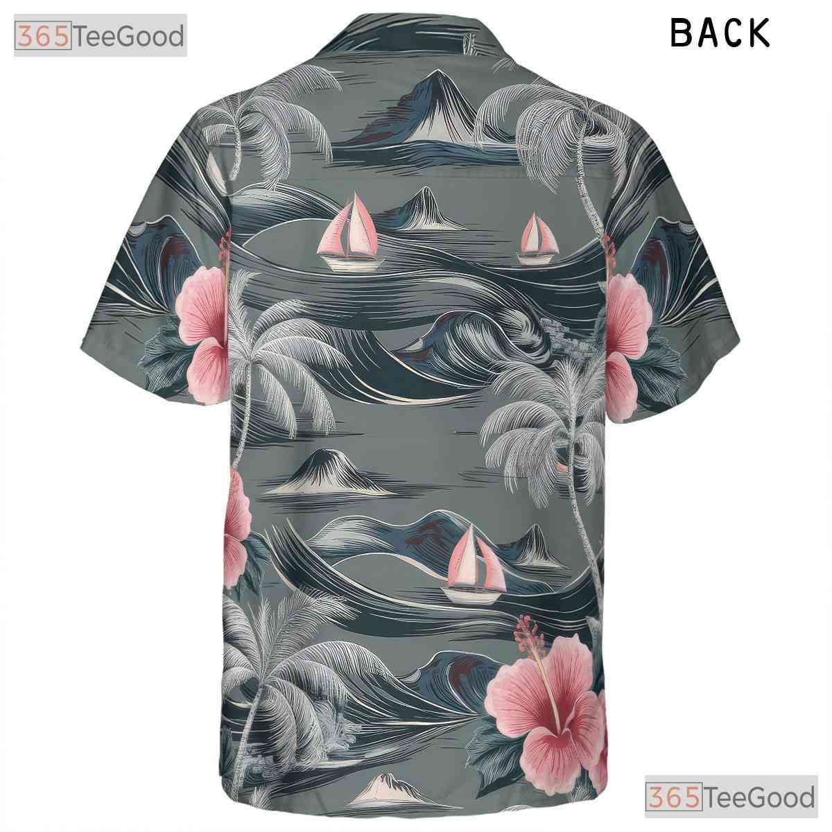 Tropical Gray Hawaiian Tee - Aloha Palm Hibiscus Beachwear Gift Adult