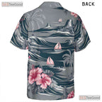 Palm Hibiscus Gray Hawaiian Shirt - Tropical Aloha Island Beach Men