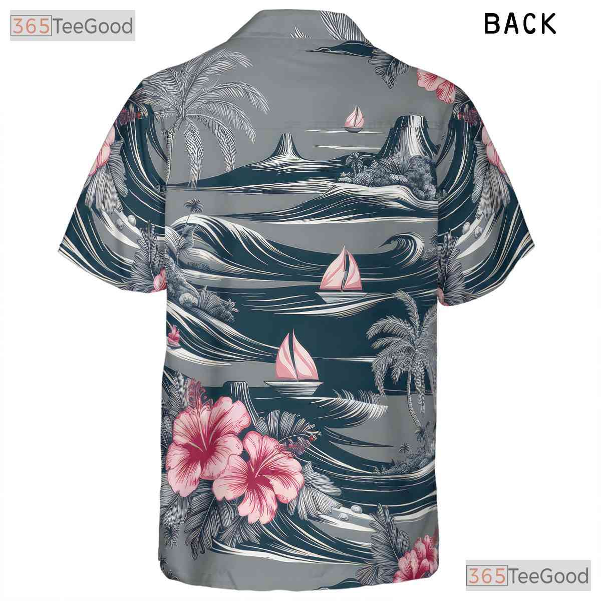 Palm Hibiscus Gray Hawaiian Shirt - Tropical Aloha Island Beach Men