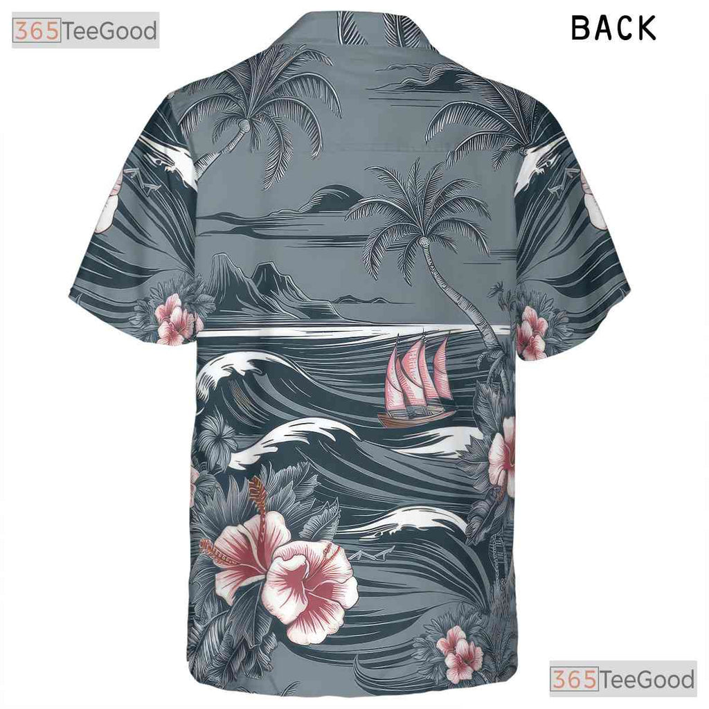 Gray Aloha Hawaiian Tee - Palm Trees Hibiscus Island Gift for Unisex