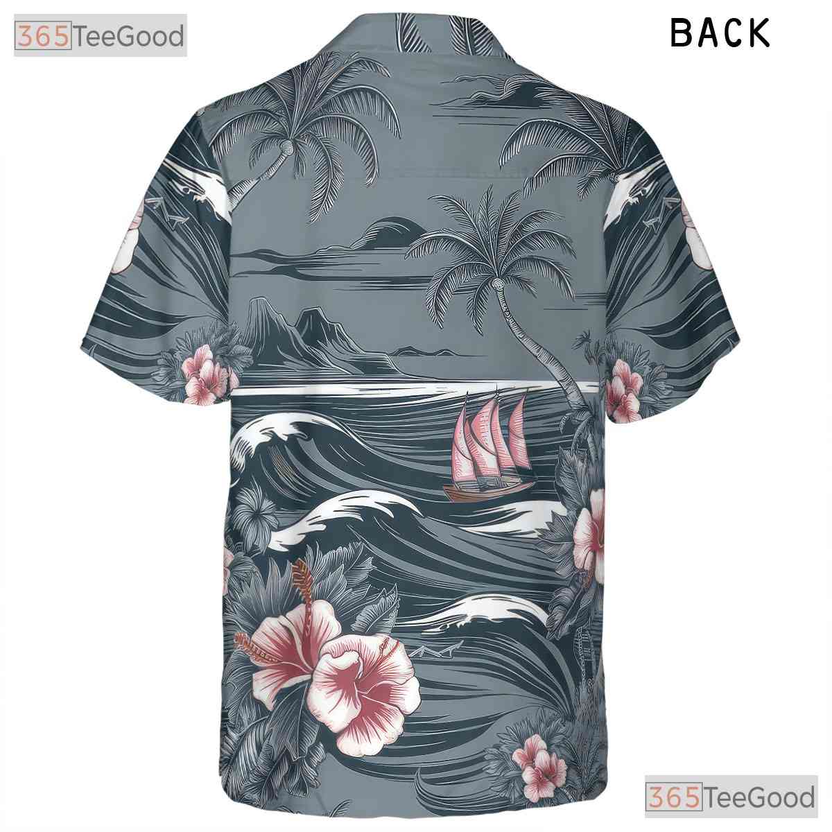Gray Aloha Hawaiian Tee - Palm Trees Hibiscus Island Gift for Unisex