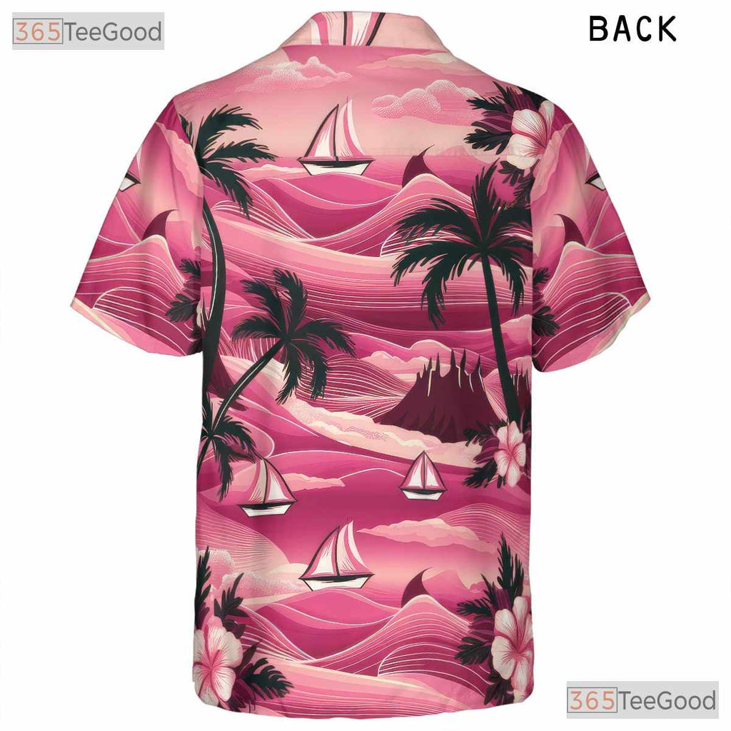 Vintage Pink Hawaiian Tee - Tropical Aloha Palm Trees & Hibiscus Women