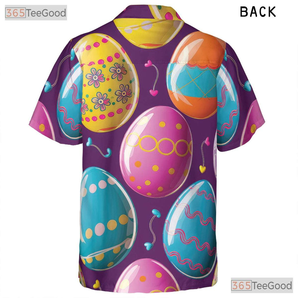 Vibrant Purple Easter Hawaiian Tee - Colorful Egg Holiday Party Unisex