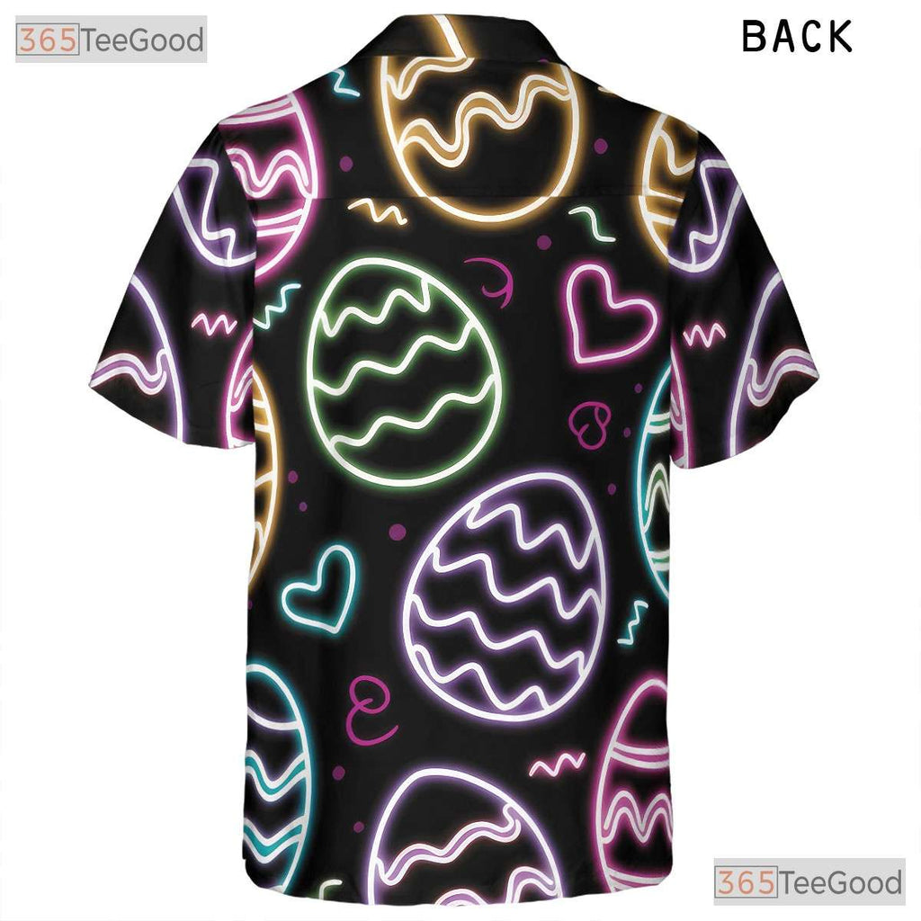 Black Hawaiian Tee - Neon Easter Eggs Bright Spring Holiday Print Women